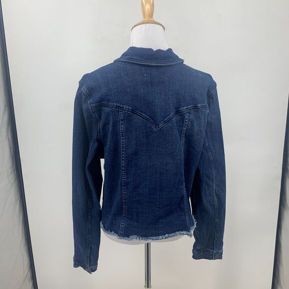 Shyanne Jacket Womens L Large Denim Button Front Pockets Collar Cropped Fray Hem - Picture 3 of 11